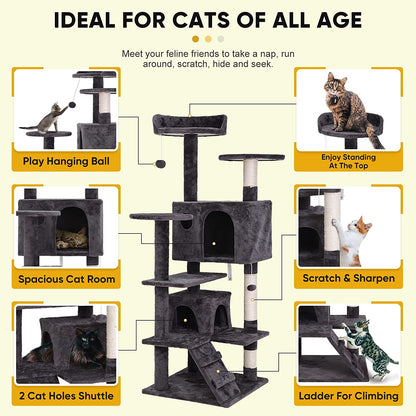 54In Cat Tree Tower for Indoor Cats Multi-Level Cat Condo Cat Bed Furniture with Scratching Post Kittens Activity Center