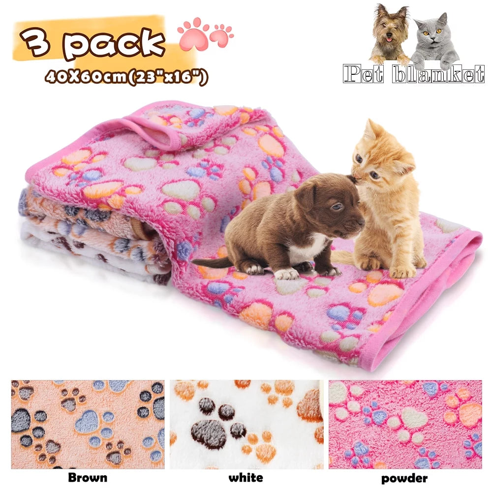 1 Pack 3 Blankets Super Soft Fluffy Premium Fleece Pet Blanket Flannel Throw for Dog Puppy Cat - Paw